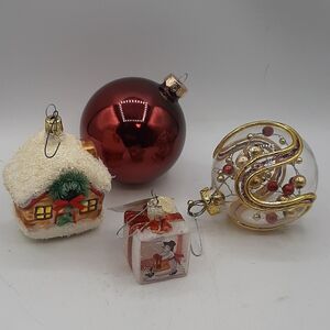 Vintage Glass Ornaments Lot of 4 Old World Christmas Present House Balls